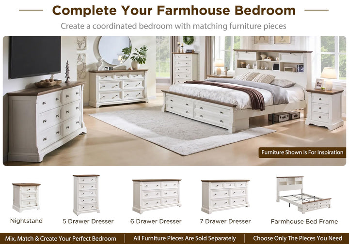 Farmhouse 26"H Nightstand Set of 2, 23.6"W End Table with Charging Station 