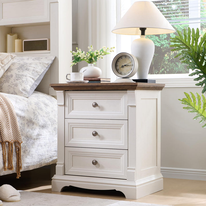 Farmhouse 26"H Nightstand Set of 2, 23.6"W End Table with Charging Station 