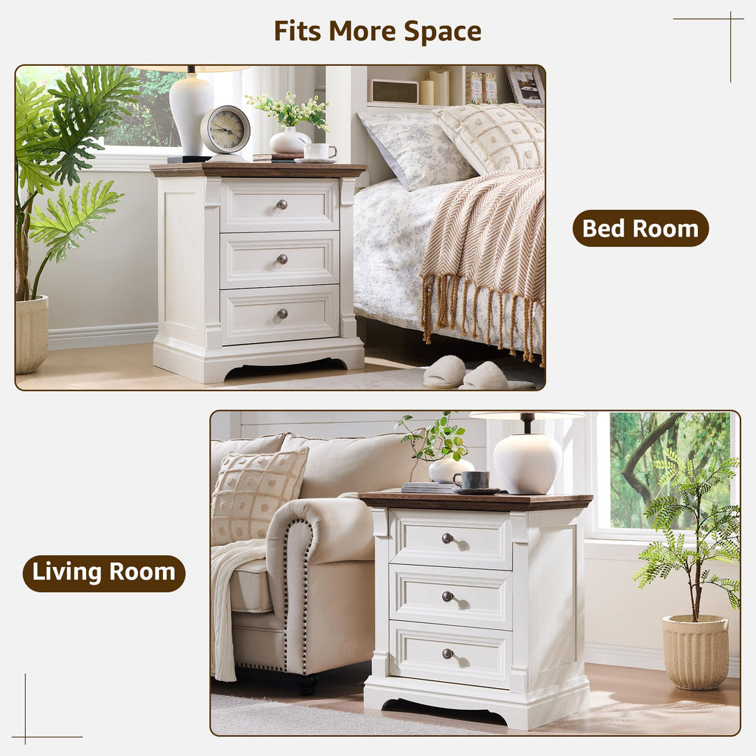 Farmhouse 26"H Nightstand Set of 2, 23.6"W End Table with Charging Station 