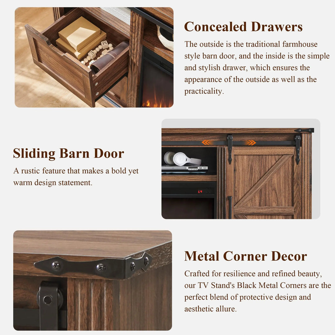 Farmhouse 66 Inch TV Stand for 75+ Inch TV, 4 Drawers, Sliding Barn Door