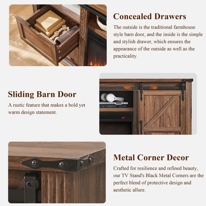 Farmhouse 66 Inch TV Stand for 75+ Inch TV, 4 Drawers, Sliding Barn Door