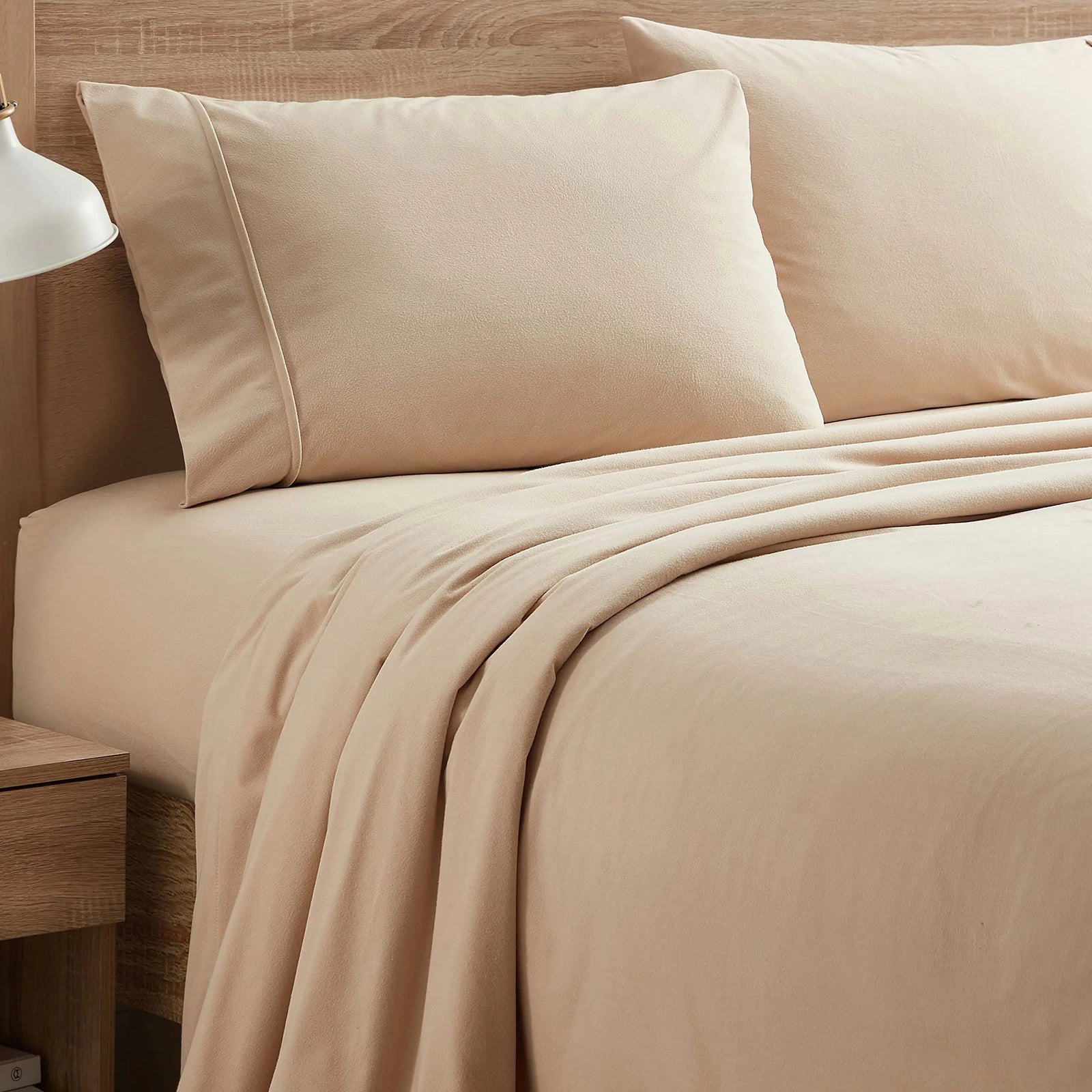 Flannel Sheets Warm and Cozy Deep Pocket Breathable All Season Bedding Set with Fitted, Flat and Pillowcases, Queen, Beige 