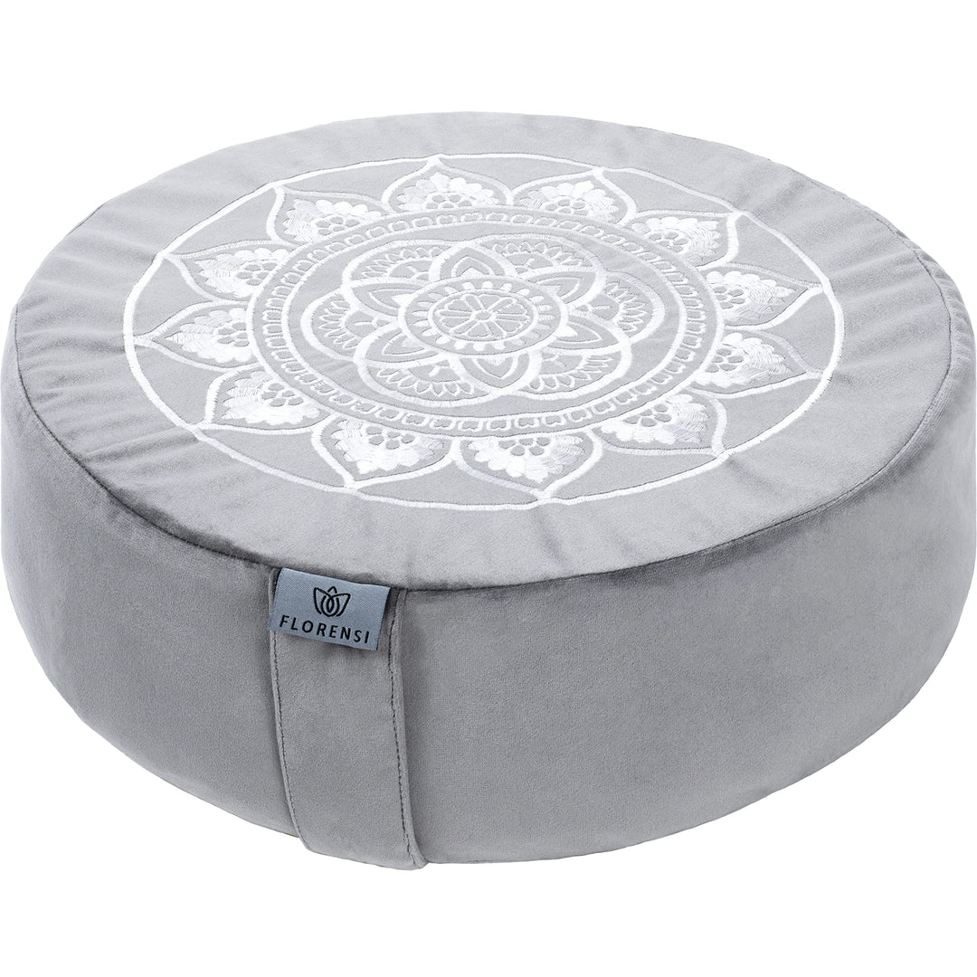 Florensi Meditation Cushion Grey Velvet Buckwheat Round Yoga Floor Seat 