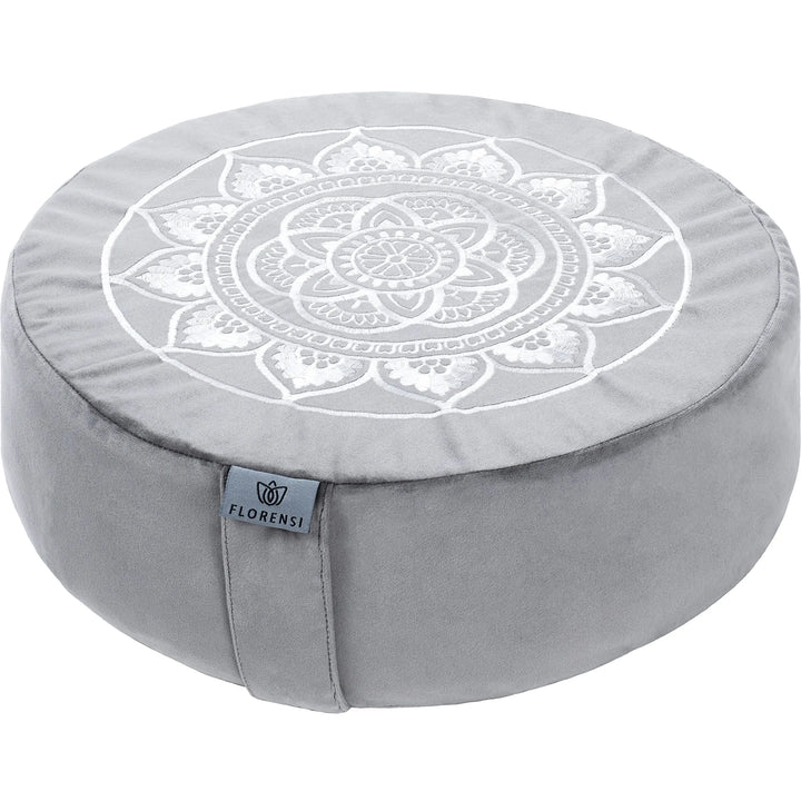 Florensi Meditation Cushion Grey Velvet Buckwheat Round Yoga Floor Seat 