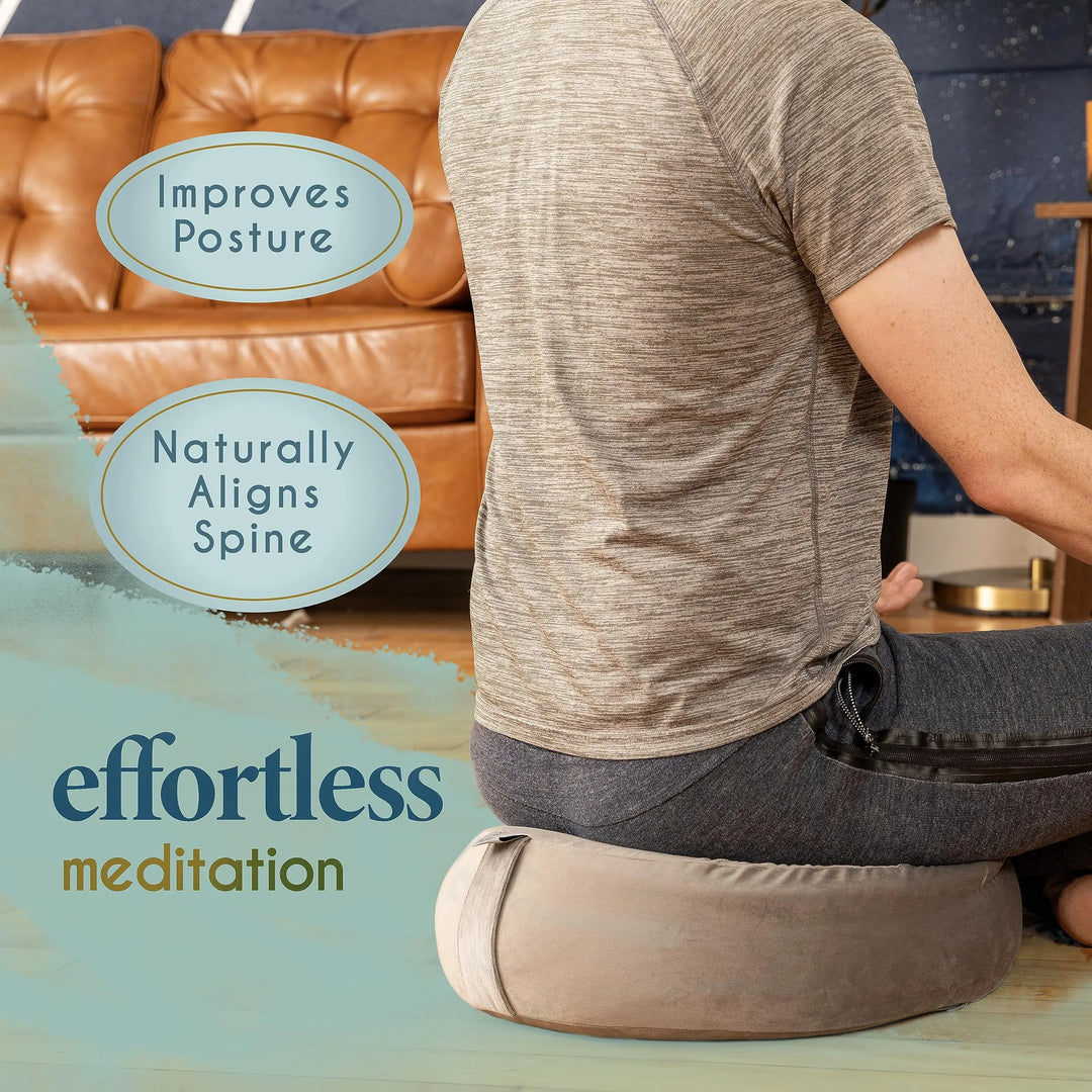 Florensi Meditation Cushion Grey Velvet Buckwheat Round Yoga Floor Seat 