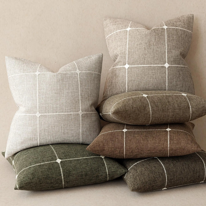 Foindtower Pack of 2 Faux Linen Jacquard Check Throw Pillow Covers, 18x18 Inch, Oatmeal