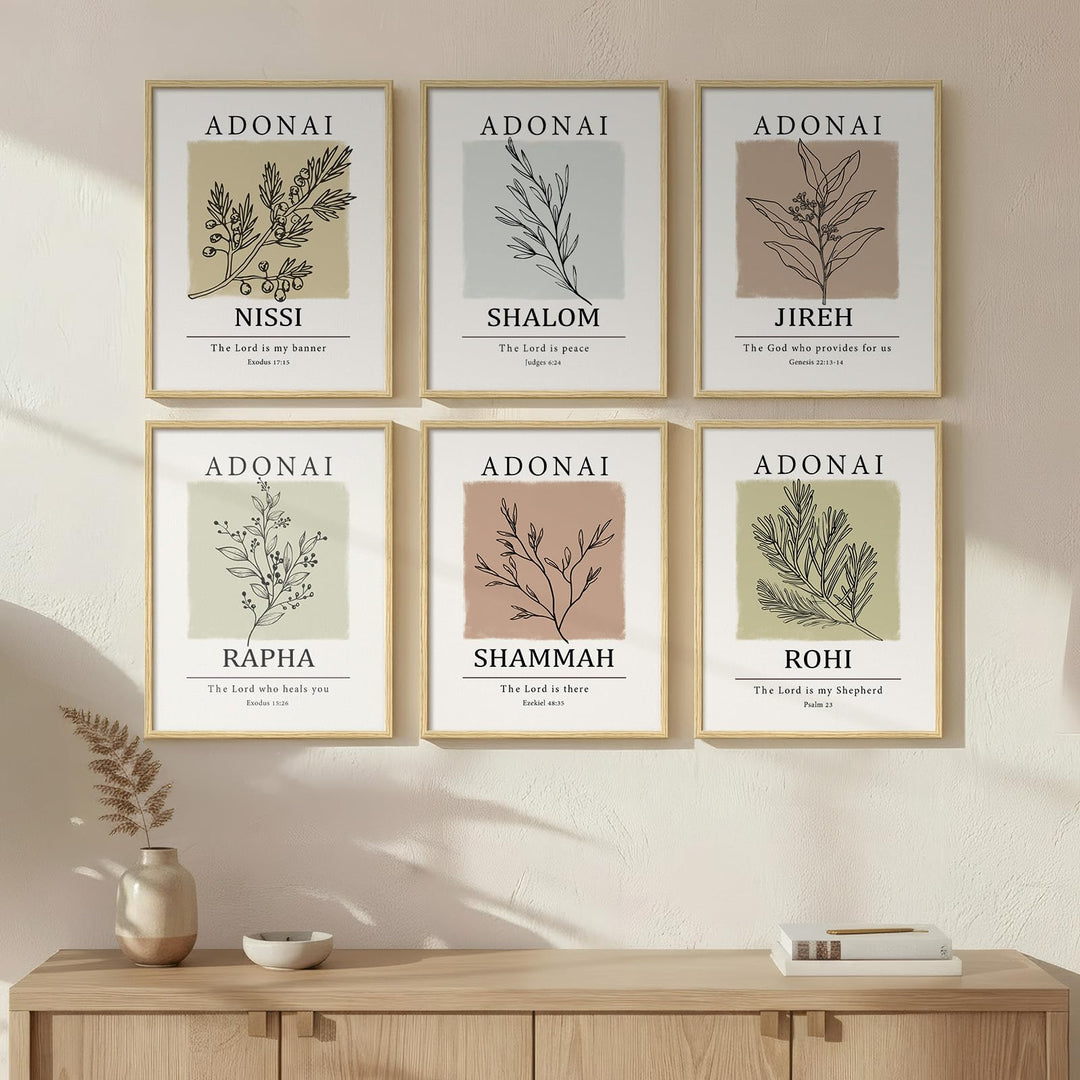 Framed Christian Bible Verse Neutral Wall Art, Minimalist Scripture Religious Canvas Prints, Faith Names of God Boho Botanical Leaf Artwork for Bedroom Living Room Office Hallway Wall Decor, 11x14 In 