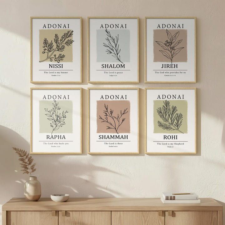 Framed Christian Bible Verse Neutral Wall Art, Minimalist Scripture Religious Canvas Prints, Faith Names of God Boho Botanical Leaf Artwork for Bedroom Living Room Office Hallway Wall Decor, 11x14 In 