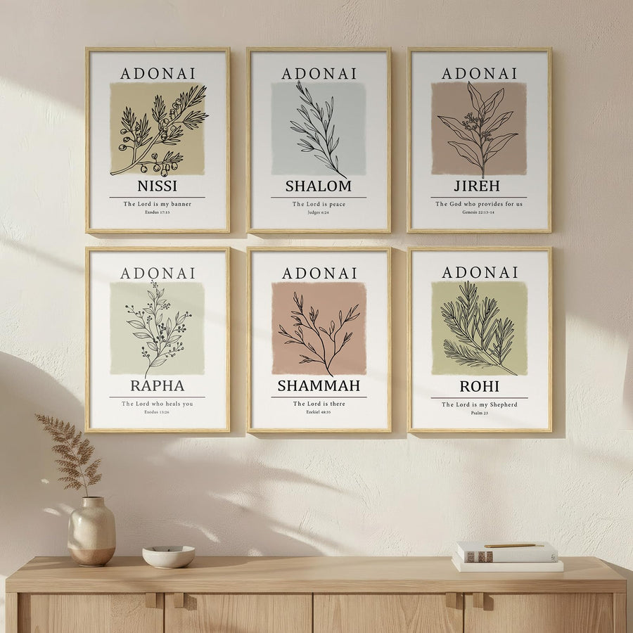 Framed Christian Bible Verse Neutral Wall Art, Minimalist Scripture Religious Canvas Prints, Faith Names of God Boho Botanical Leaf Artwork for Bedroom Living Room Office Hallway Wall Decor, 11x14 In 