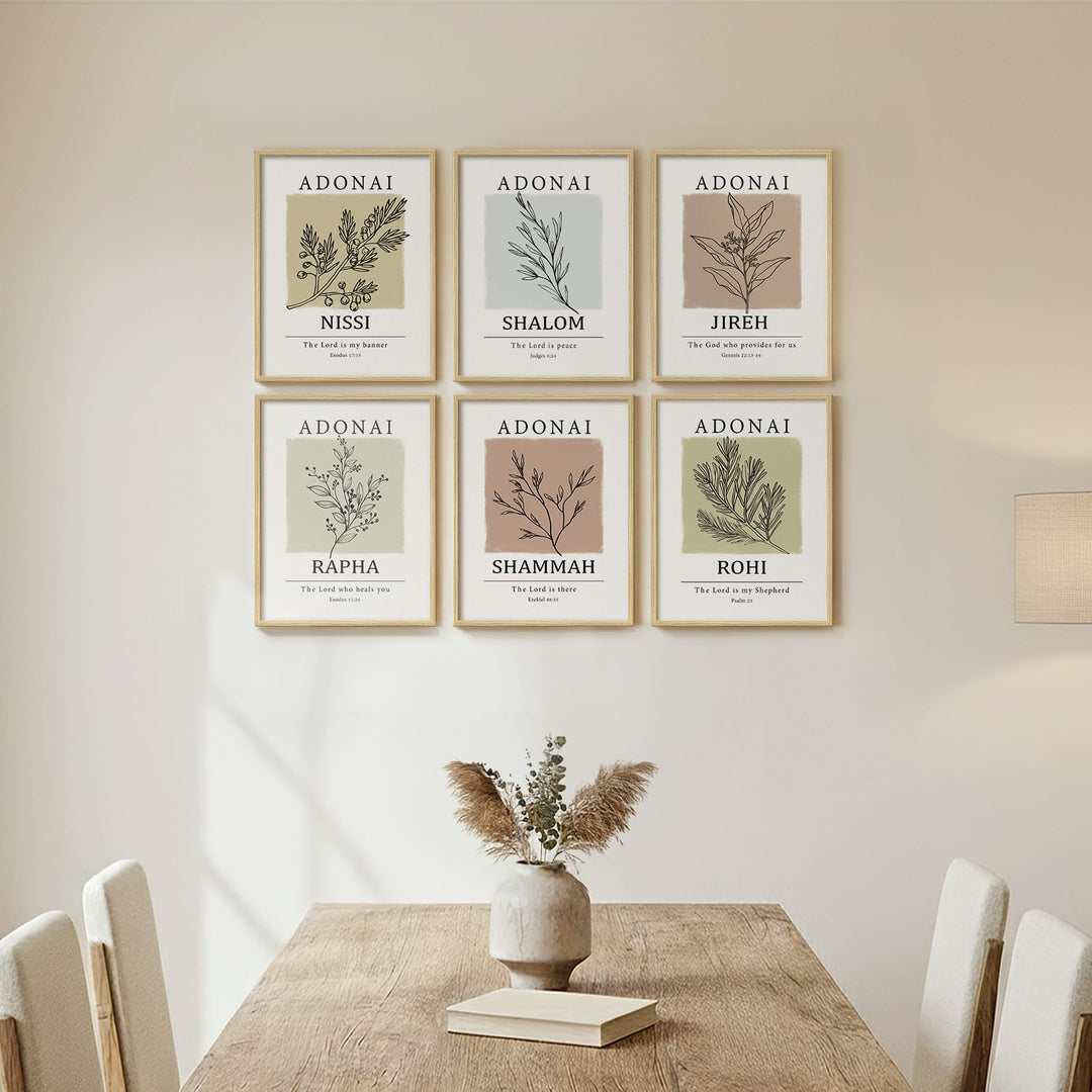 Framed Christian Bible Verse Neutral Wall Art, Minimalist Scripture Religious Canvas Prints, Faith Names of God Boho Botanical Leaf Artwork for Bedroom Living Room Office Hallway Wall Decor, 11x14 In 