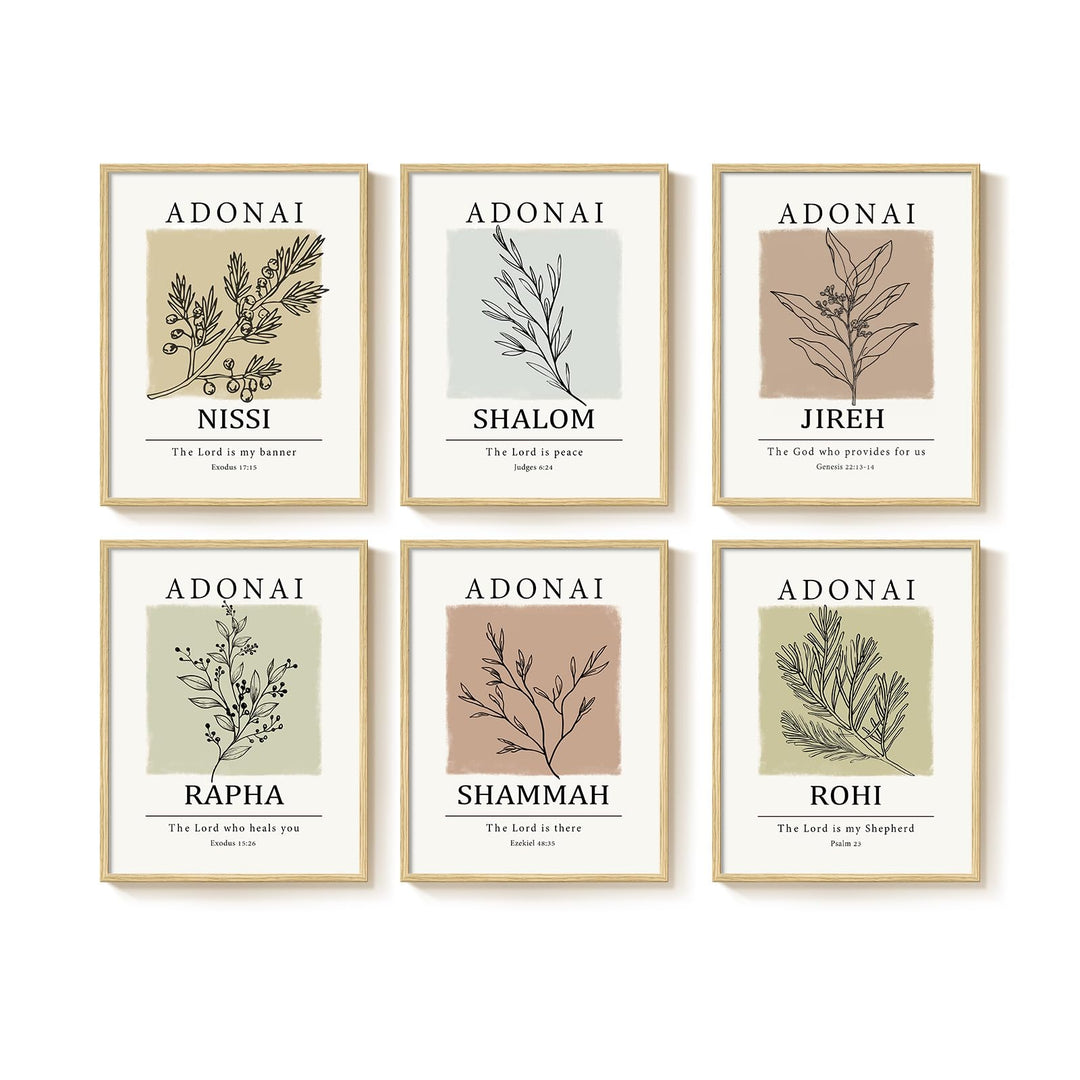 Framed Christian Bible Verse Neutral Wall Art, Minimalist Scripture Religious Canvas Prints, Faith Names of God Boho Botanical Leaf Artwork for Bedroom Living Room Office Hallway Wall Decor, 11x14 In 
