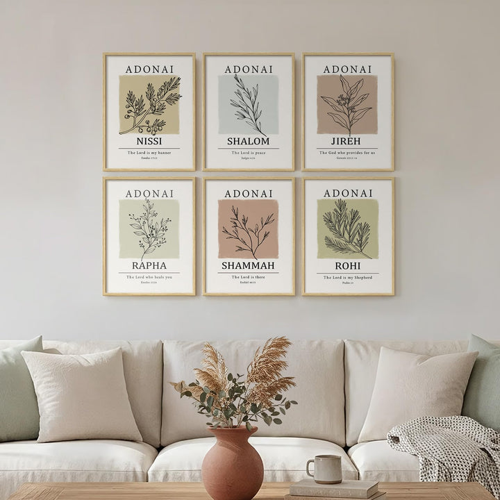 Framed Christian Bible Verse Neutral Wall Art, Minimalist Scripture Religious Canvas Prints, Faith Names of God Boho Botanical Leaf Artwork for Bedroom Living Room Office Hallway Wall Decor, 11x14 In 