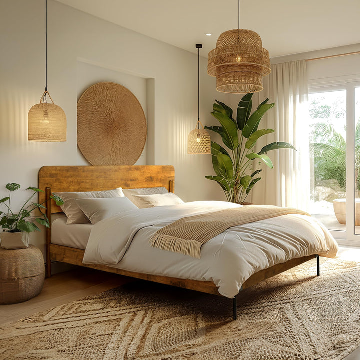 Frida Queen Bed Frame with Tall Headboard, Solid Wood Platform Bed Caramel, Quick &amp; Easy Assembly, No Box Spring Needed, Compatible with All Mattresses 