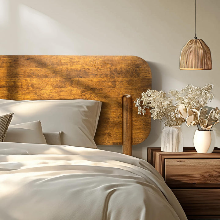 Frida Queen Bed Frame with Tall Headboard, Solid Wood Platform Bed Caramel, Quick &amp; Easy Assembly, No Box Spring Needed, Compatible with All Mattresses 