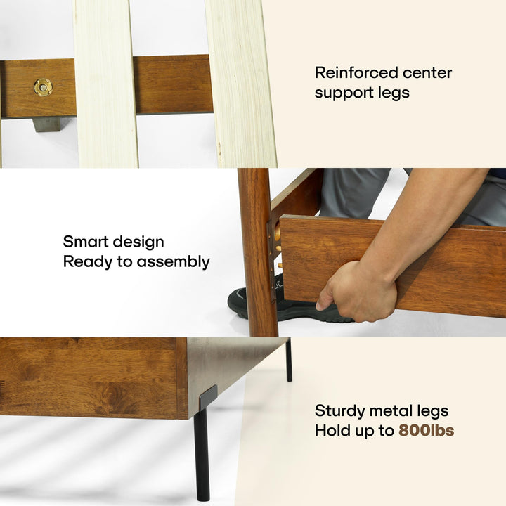 Frida Queen Bed Frame with Tall Headboard, Solid Wood Platform Bed Caramel, Quick &amp; Easy Assembly, No Box Spring Needed, Compatible with All Mattresses 