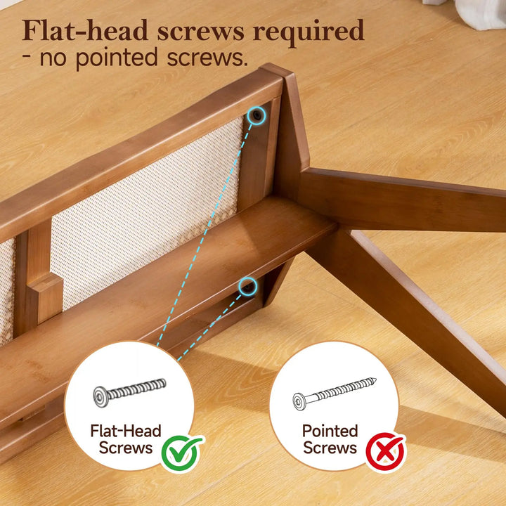 Furlide Wooden Rattan Dining Bench for Entryway, 49”Farmhouse Solid Wood Indoor Bench with Woven Cane Seat, Mid Century Bed End for Bedroom, Hallway, Living Room，Walnut