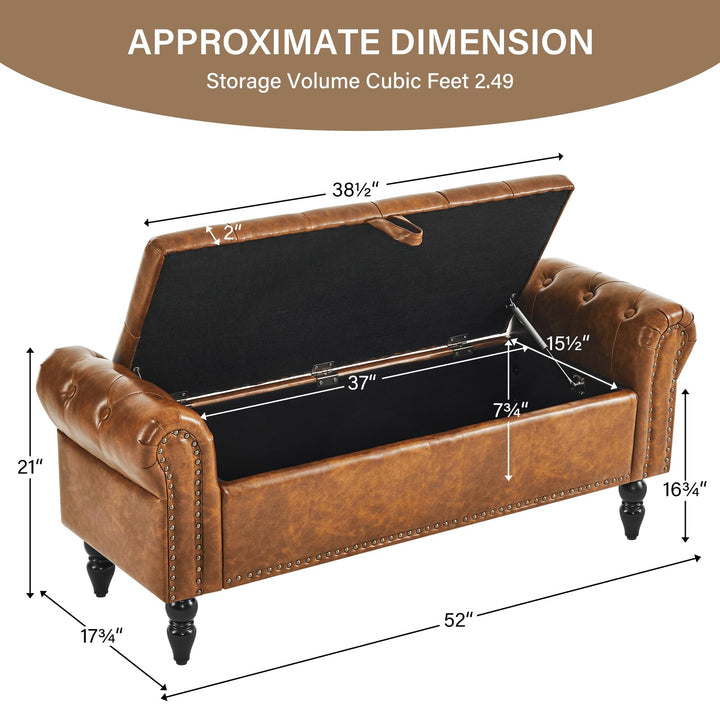 Furnimart Storage Bedroom Bench for End of Bed, Faux Leather Upholstered Storage Ottoman with Rolled Arms for Bedroom,Living Room, Entryway, 2.5Cubic Feet 