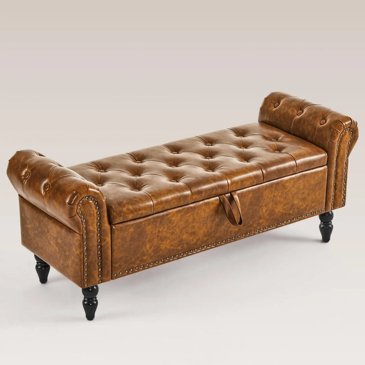 Furnimart Storage Bedroom Bench for End of Bed, Faux Leather Upholstered Storage Ottoman with Rolled Arms for Bedroom,Living Room, Entryway, 2.5Cubic Feet 
