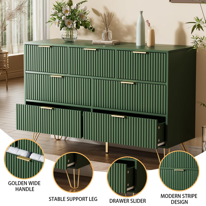 Furniway Dresser for Bedroom, Fluted Modern Dresser with Gold Pulls and 7 Drawers, 15.7" D x 47.2" W x 31.4" H, Green 
