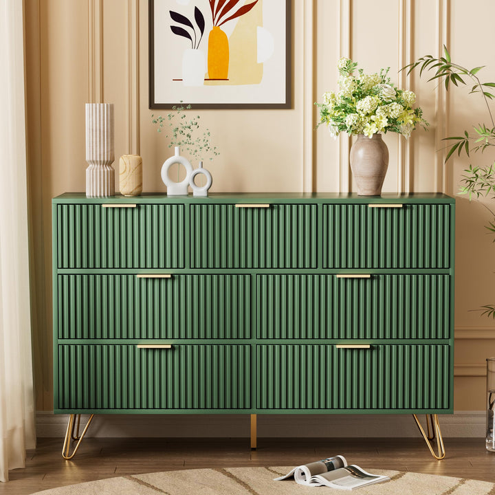Furniway Dresser for Bedroom, Fluted Modern Dresser with Gold Pulls and 7 Drawers, 15.7" D x 47.2" W x 31.4" H, Green 
