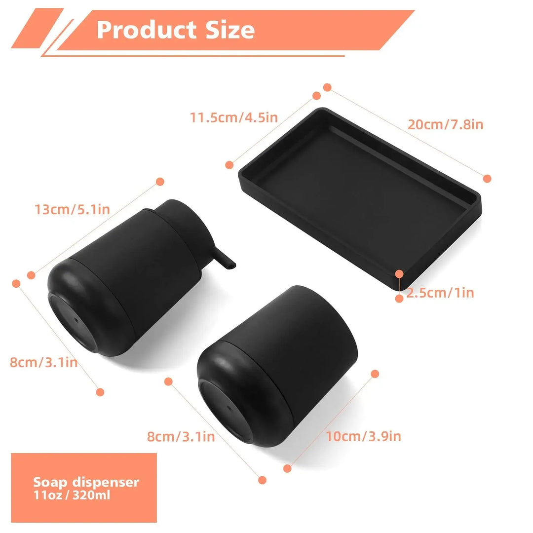 GAHEFY Black Bathroom Countertop Accessories Set - Foaming Soap Dispenser and Toothbrush Holder with Silicone Boot,Vanity Tray (Black Foam) 