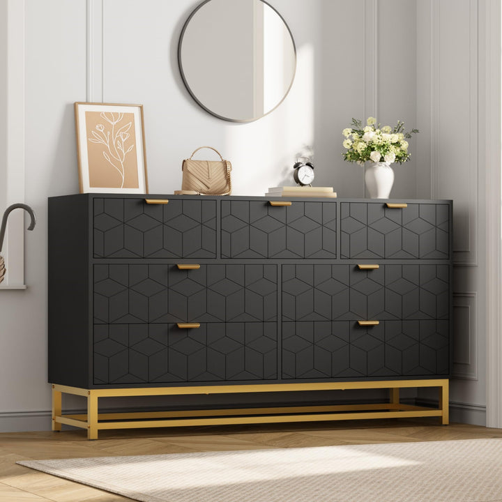 GAOMON 7 Drawer Large Dresser, Black Lacquer Chest, Bedroom Storage 