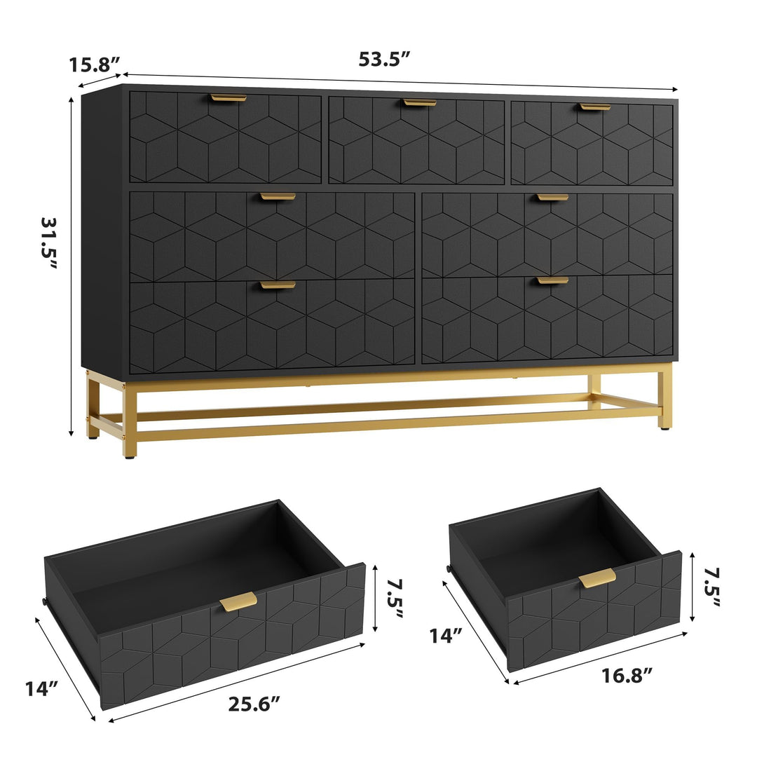 GAOMON 7 Drawer Large Dresser, Black Lacquer Chest, Bedroom Storage 