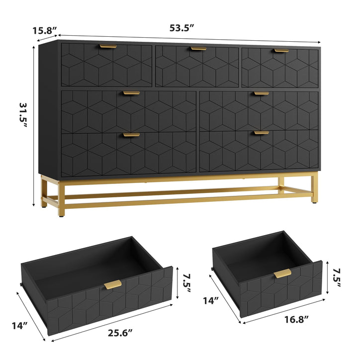 GAOMON 7 Drawer Large Dresser, Black Lacquer Chest, Bedroom Storage 