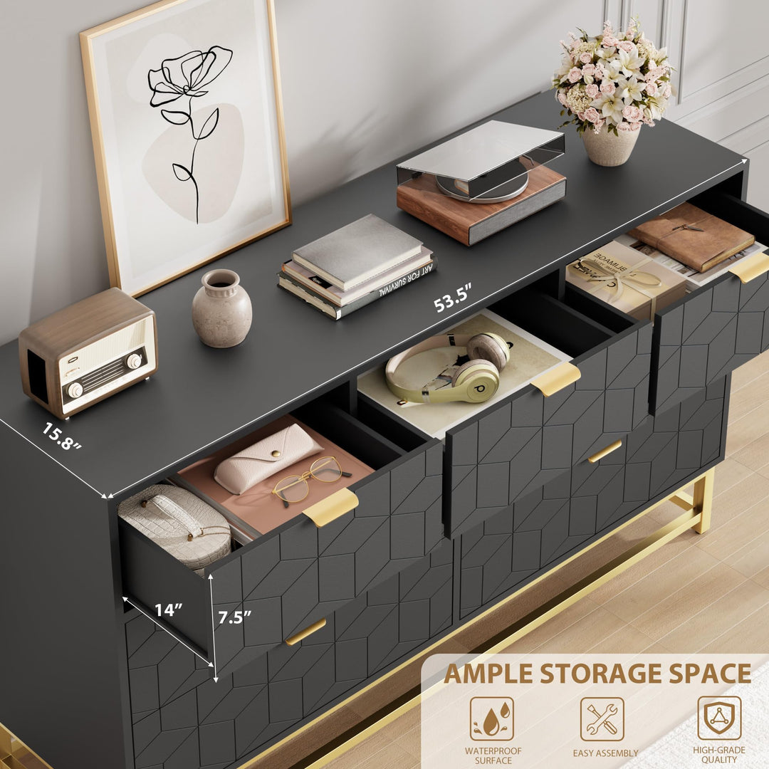 GAOMON 7 Drawer Large Dresser, Black Lacquer Chest, Bedroom Storage 