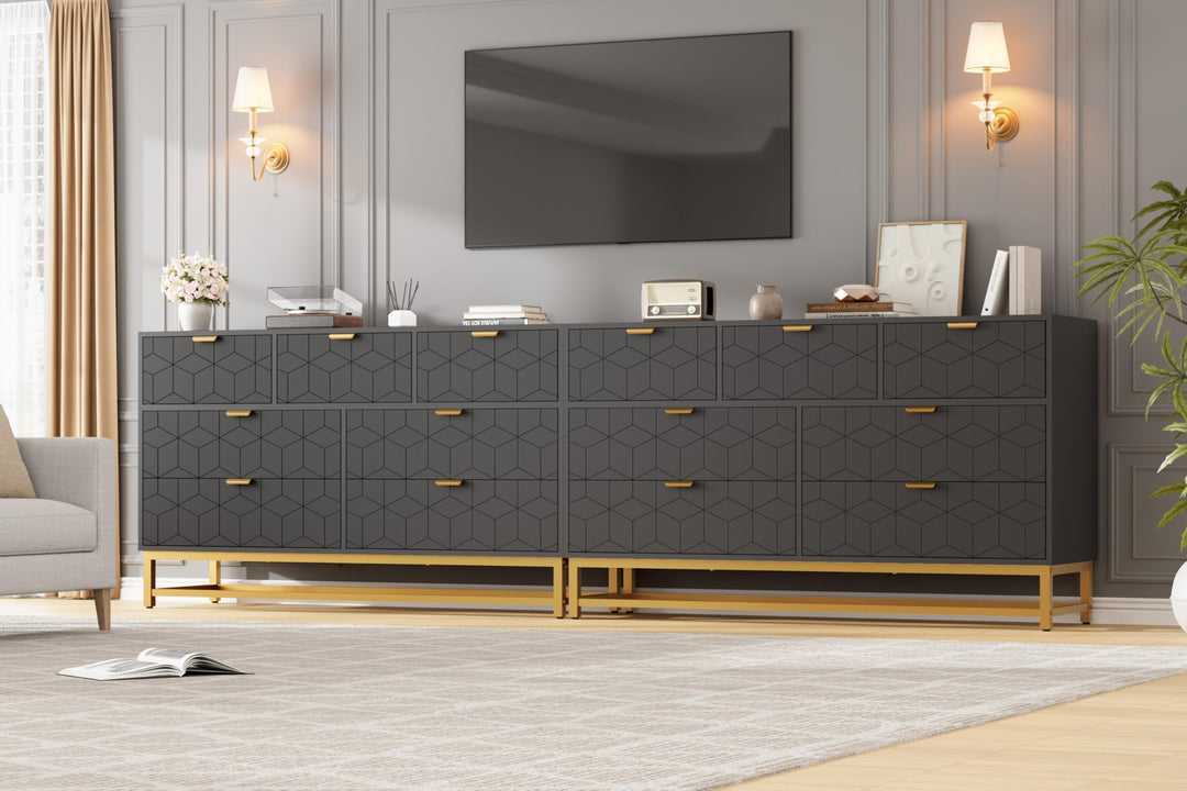 GAOMON 7 Drawer Large Dresser, Black Lacquer Chest, Bedroom Storage 