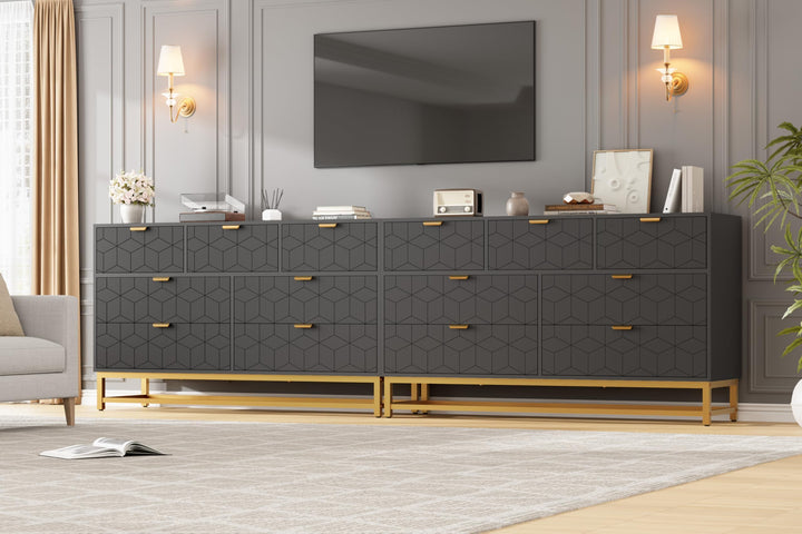 GAOMON 7 Drawer Large Dresser, Black Lacquer Chest, Bedroom Storage 