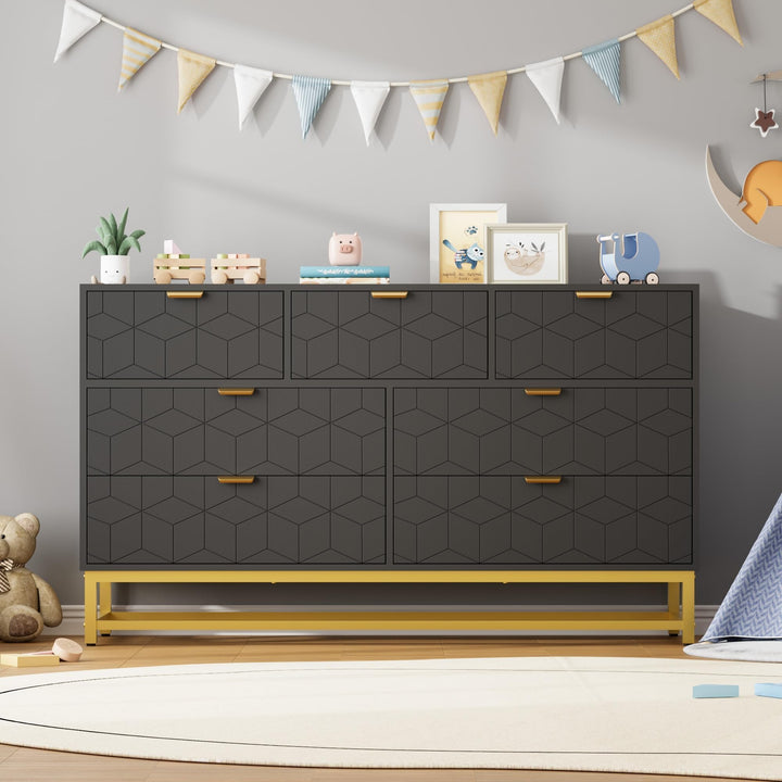 GAOMON 7 Drawer Large Dresser, Black Lacquer Chest, Bedroom Storage 