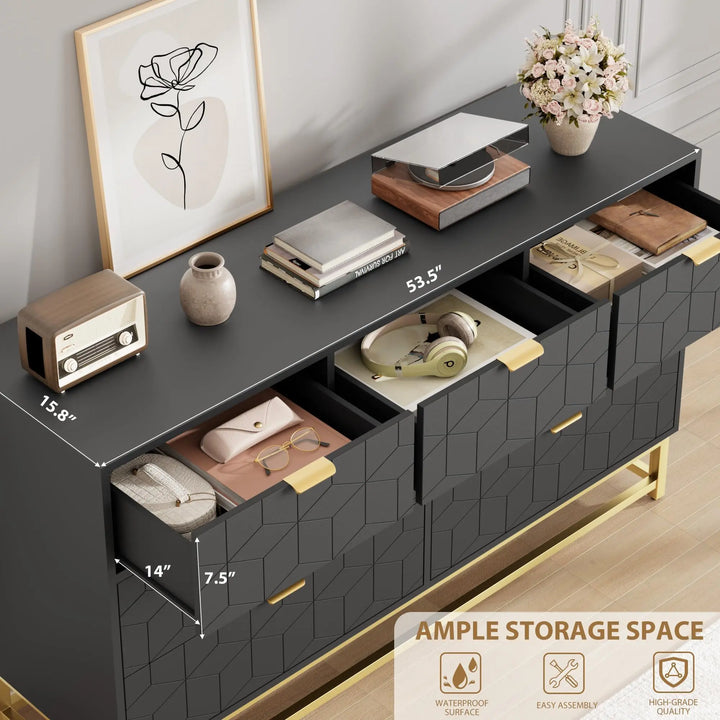 GAOMON 7 Drawer Large Dresser, Black Lacquer Chest, Bedroom Storage 
