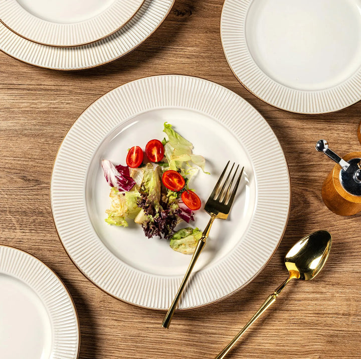 GBHOME Ceramic Dinnerware Sets 12 pcs Embossed Elegant Stoneware Plates and Bowls