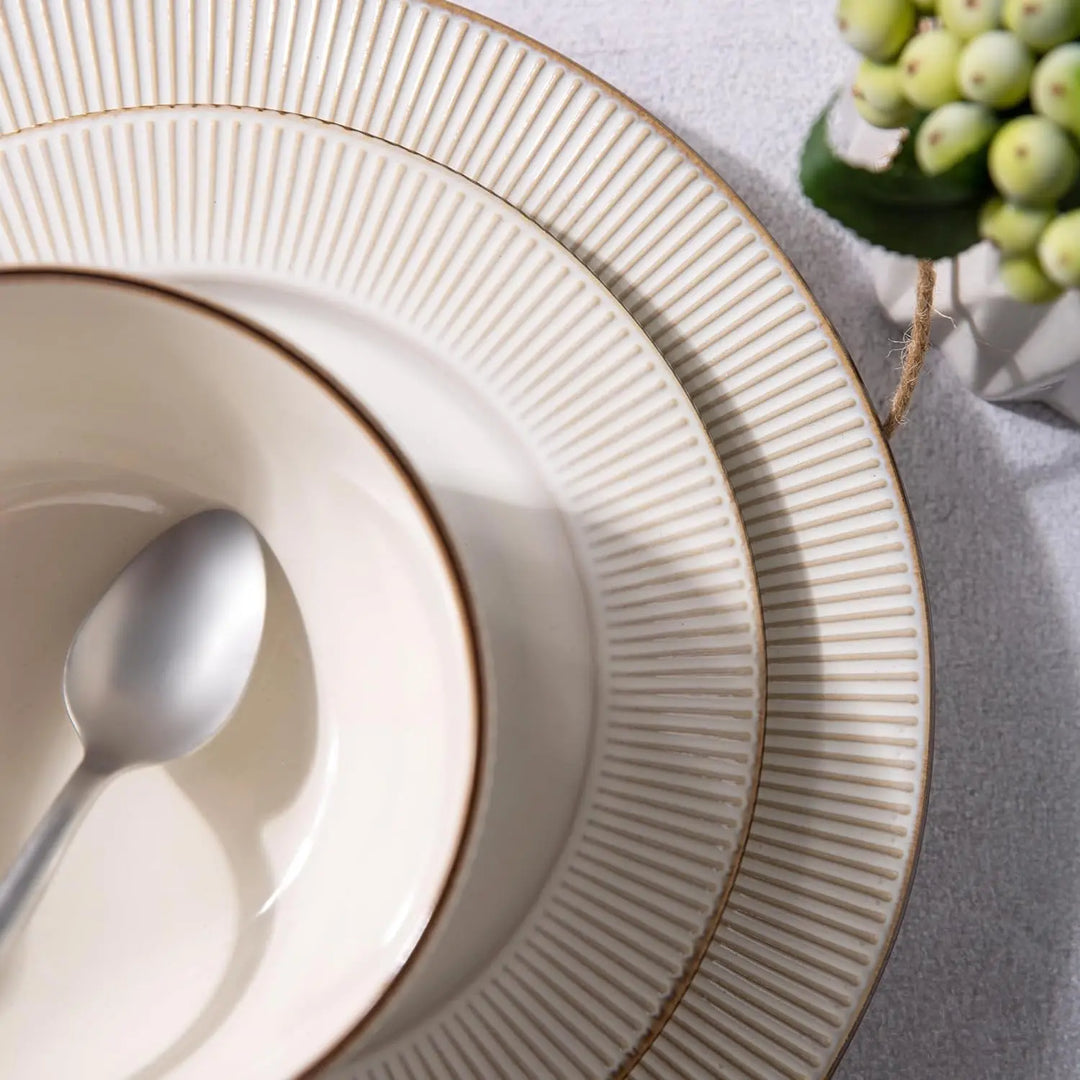 GBHOME Ceramic Dinnerware Sets 12 pcs Embossed Elegant Stoneware Plates and Bowls