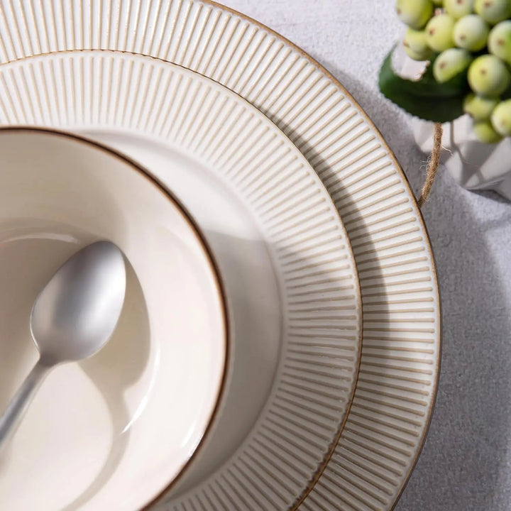 GBHOME Ceramic Dinnerware Sets 12 pcs Embossed Elegant Stoneware Plates and Bowls