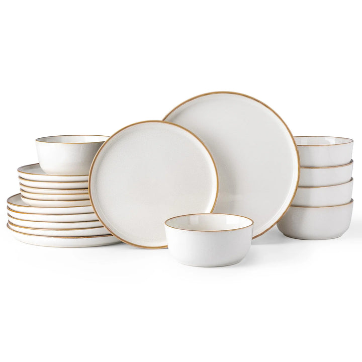 GBHOME Dinnerware Sets for 6, 18 Pieces Ceramic Plates and Bowls Set