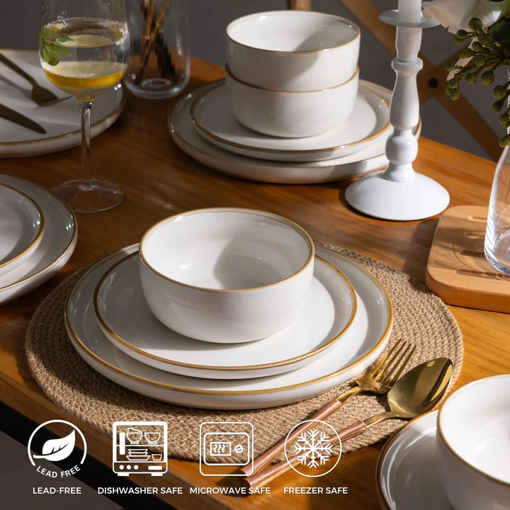GBHOME Dinnerware Sets for 6, 18 Pieces Ceramic Plates and Bowls Set