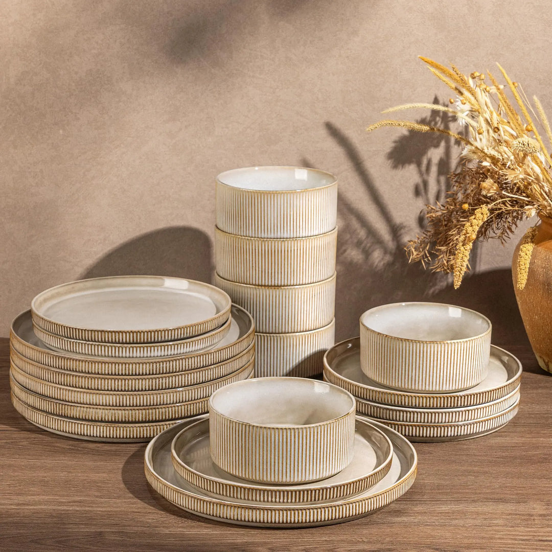 GBHOME Stoneware Dinnerware Sets for 6, 18-Piece Plates and Bowls Set