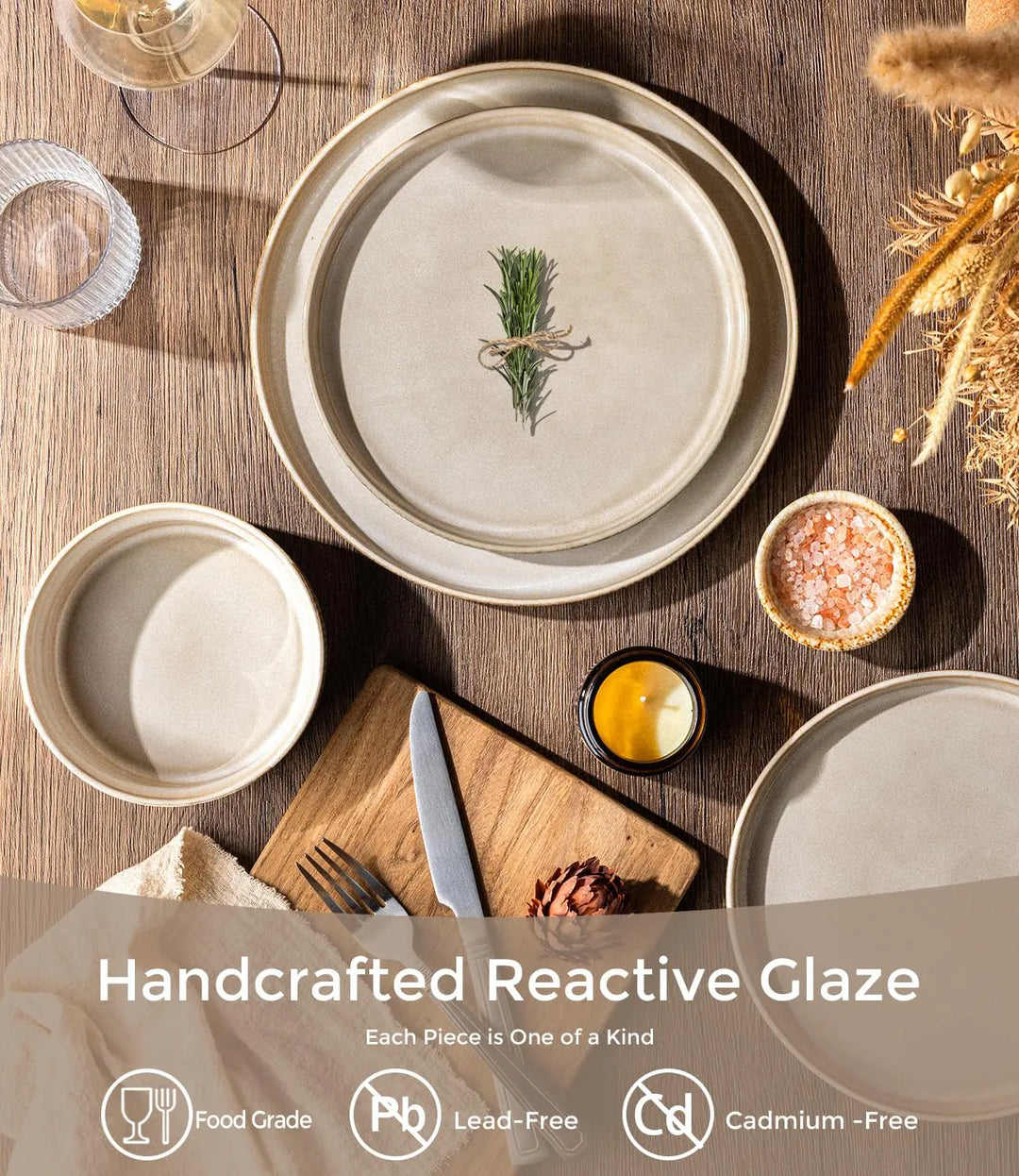 GBHOME Stoneware Dinnerware Sets for 6, 18-Piece Plates and Bowls Set