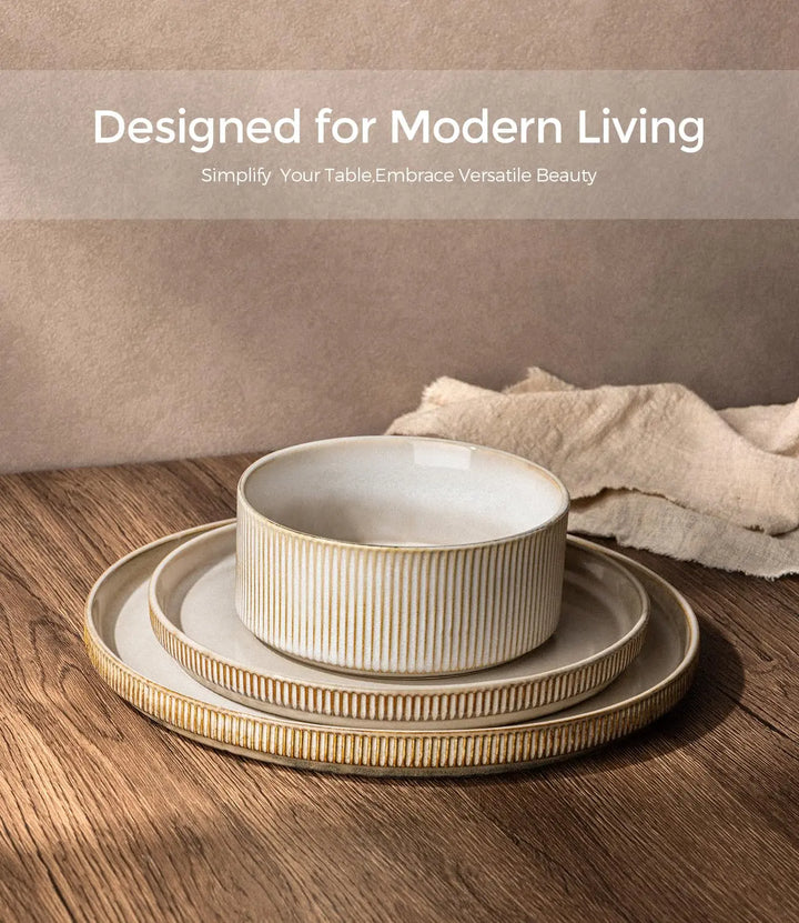 GBHOME Stoneware Dinnerware Sets for 6, 18-Piece Plates and Bowls Set