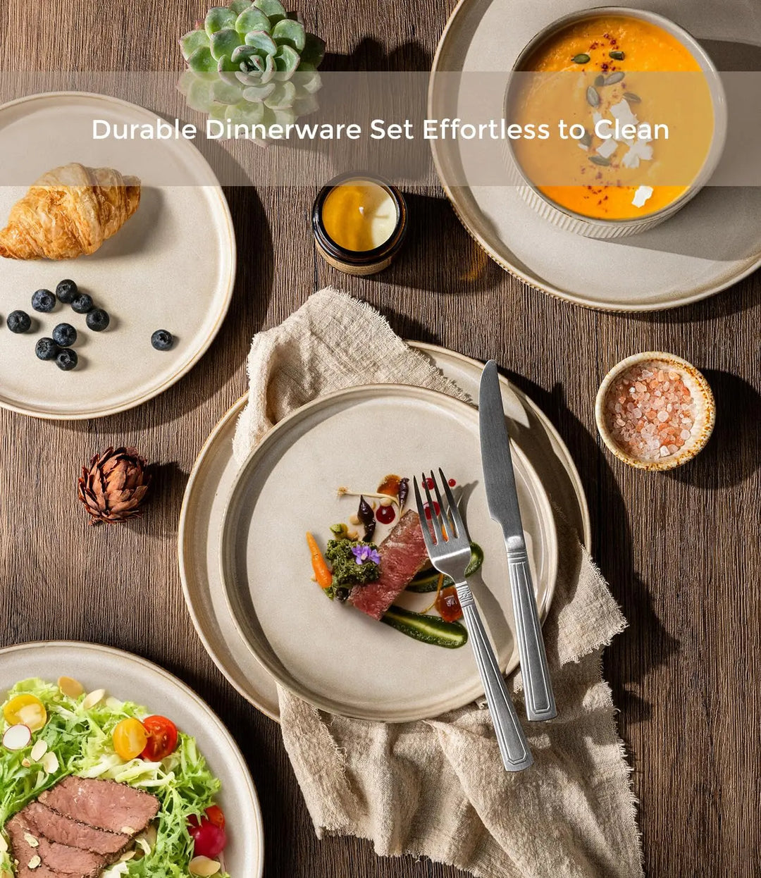 GBHOME Stoneware Dinnerware Sets for 6, 18-Piece Plates and Bowls Set