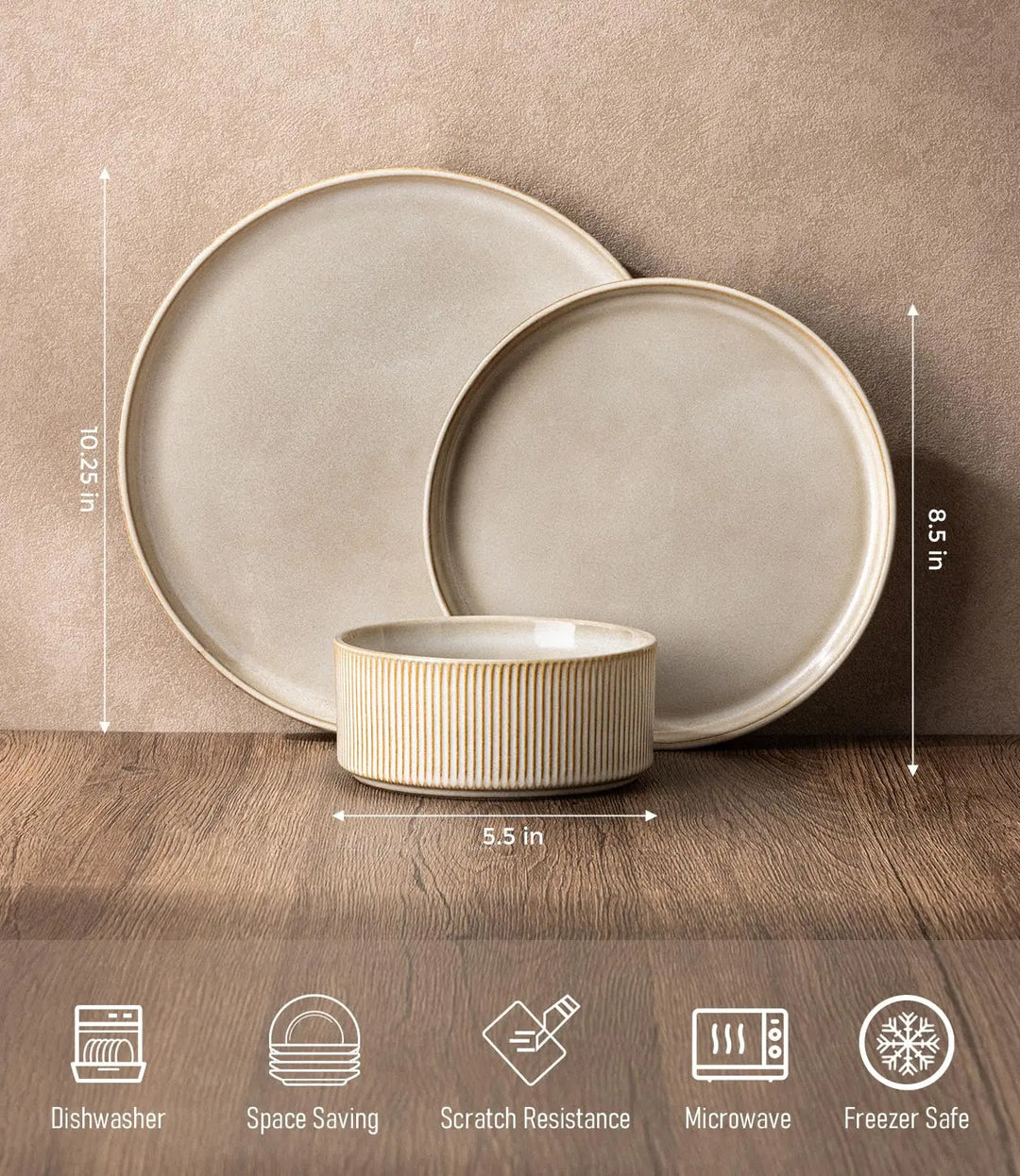GBHOME Stoneware Dinnerware Sets for 6, 18-Piece Plates and Bowls Set
