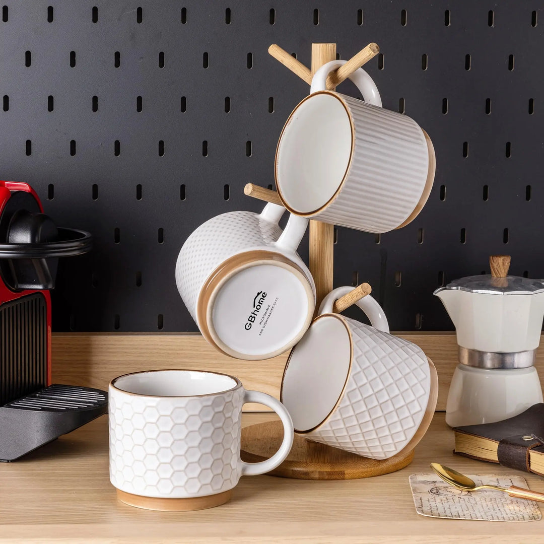 GBhome 12 OZ Stackable Coffee Mugs Set of 4, Ceramic Coffee Cups Set
