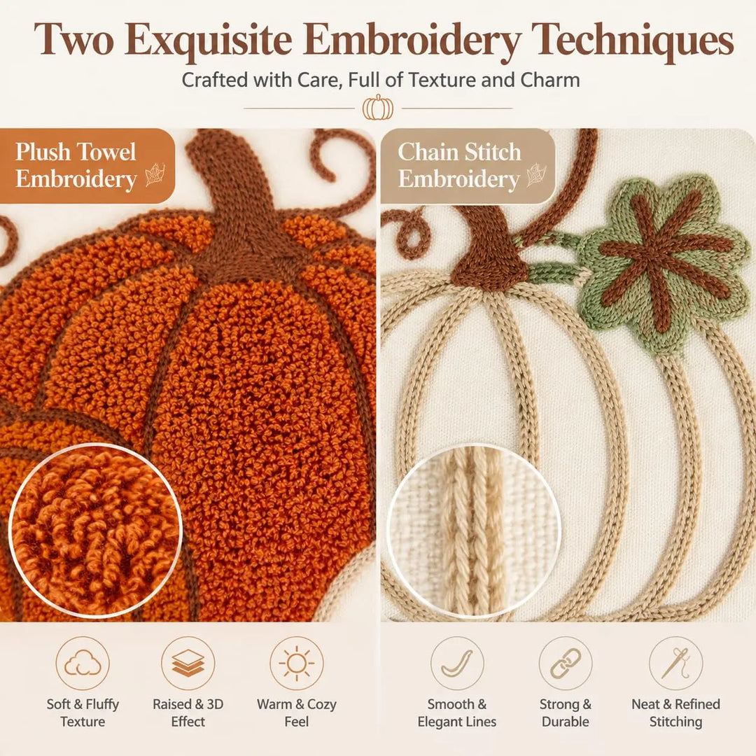 GEEORY Fall Pumpkin Pillow Covers Set of 2, Orange Embroidery, 18x18 Inch