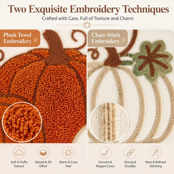 GEEORY Fall Pumpkin Pillow Covers Set of 2, Orange Embroidery, 18x18 Inch