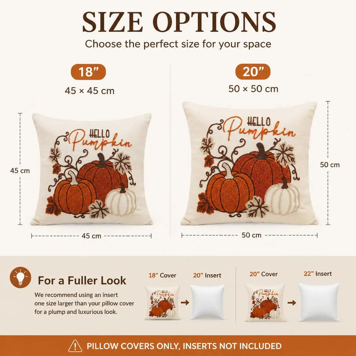 GEEORY Fall Pumpkin Pillow Covers Set of 2, Orange Embroidery, 18x18 Inch