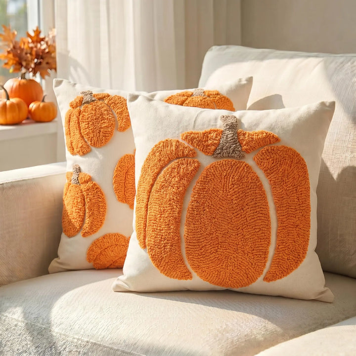 GEEORY Fall Pumpkin Pillow Covers Set of 2, Orange Tufted 18x18
