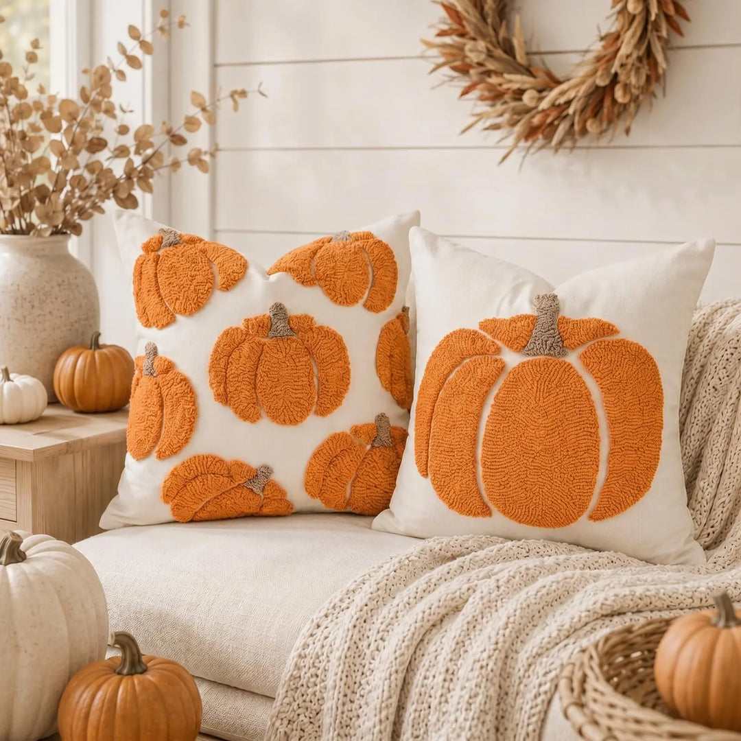 GEEORY Fall Pumpkin Pillow Covers Set of 2, Orange Tufted 18x18