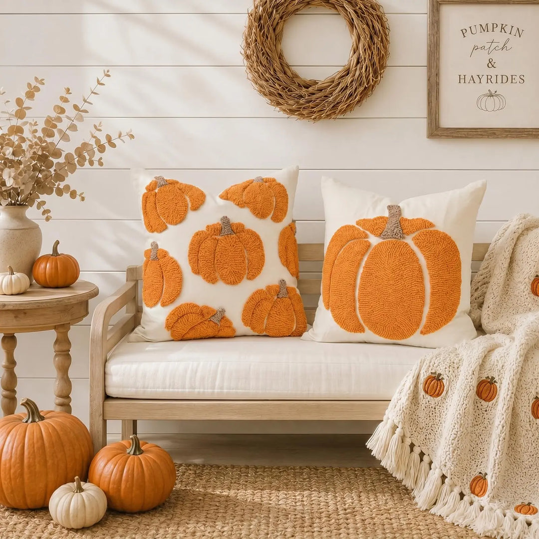 GEEORY Fall Pumpkin Pillow Covers Set of 2, Orange Tufted 18x18
